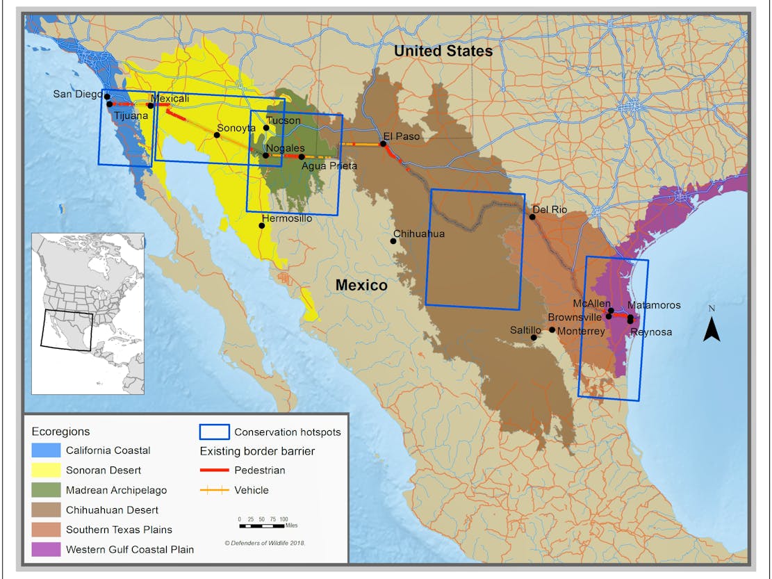 Border wall hotspots map