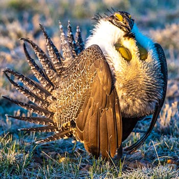 Male Greater Sage-Grouse in courtship display at lek