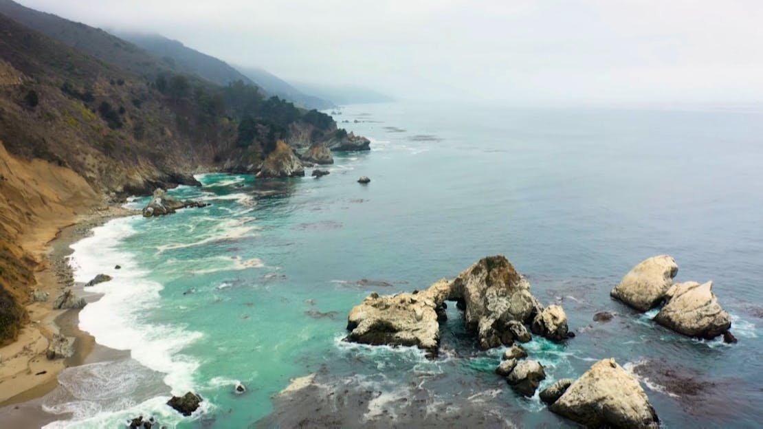 Still from Wildlife Nation Episode 109. Landscape of Pacific Ocean on California coast.